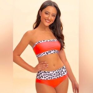 Wild Animal Print Bandeau Bikini Top and Bottom Set